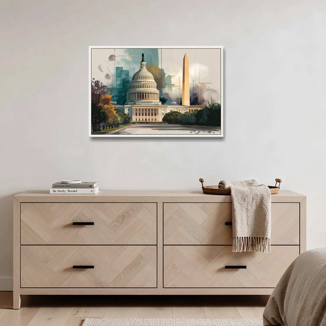Washington Dc Architecture - White Framed Canvas Wall Art - Coffee Table - 36x24