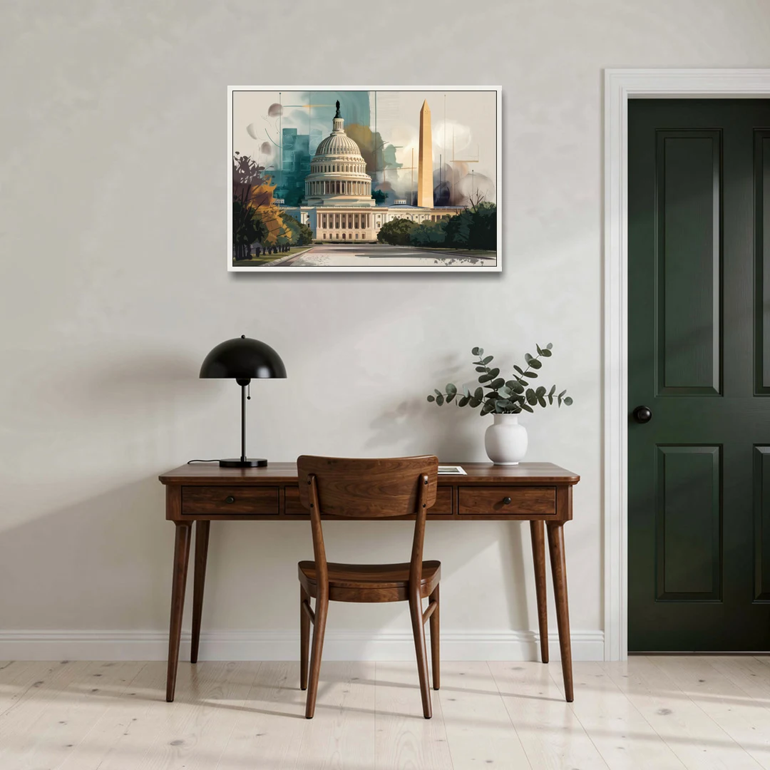 Washington Dc Architecture - White Framed Canvas Wall Art - Office - 36x24