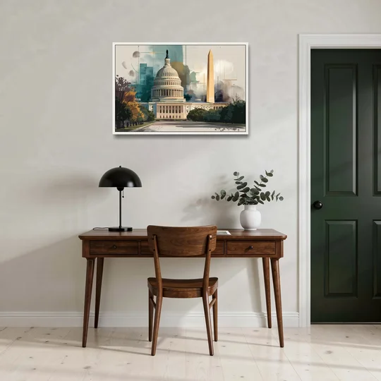 Washington Dc Architecture - White Framed Canvas Wall Art - Office - 36x24