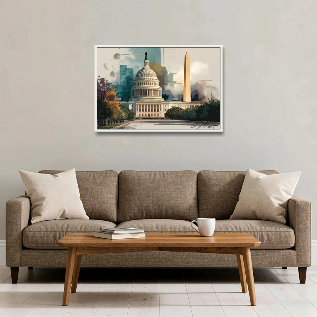 Washington Dc Architecture - White Framed Canvas Wall Art - Sofa - 36x24