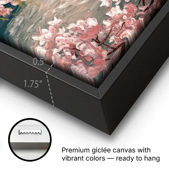 Washington DC Cherry Blossoms - Black Framed Canvas Wall Art - Gallery Wrap Corner