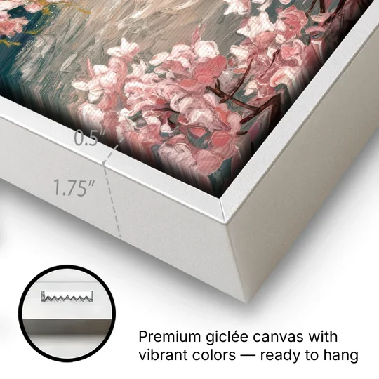 Washington DC Cherry Blossoms - White Framed Canvas Wall Art - Gallery Wrap Corner