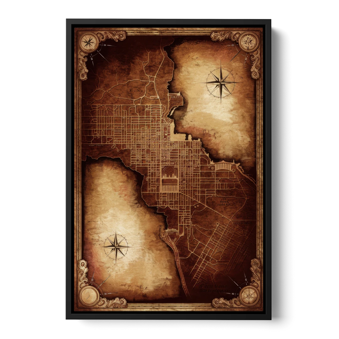 Washington DC Map Vintage - Black Framed Canvas Wall Art - Front
