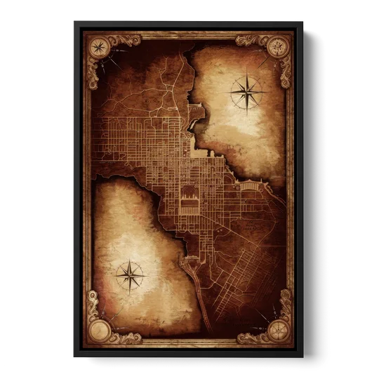 Washington DC Map Vintage - Black Framed Canvas Wall Art - Front