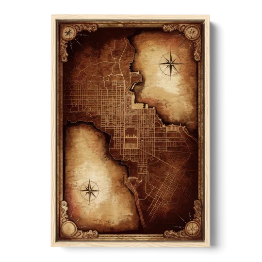 Washington DC Map Vintage - Oak Framed Canvas Wall Art - Front