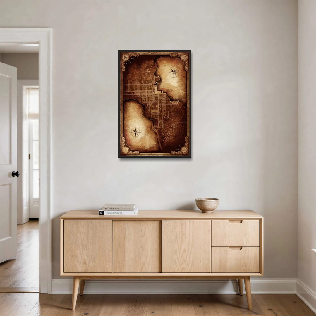 Washington DC Map Vintage - Black Framed Canvas Wall Art - Coffee Table - 24x36