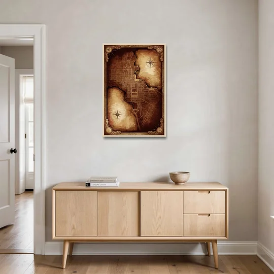 Washington DC Map Vintage - Oak Framed Canvas Wall Art - Coffee Table - 24x36