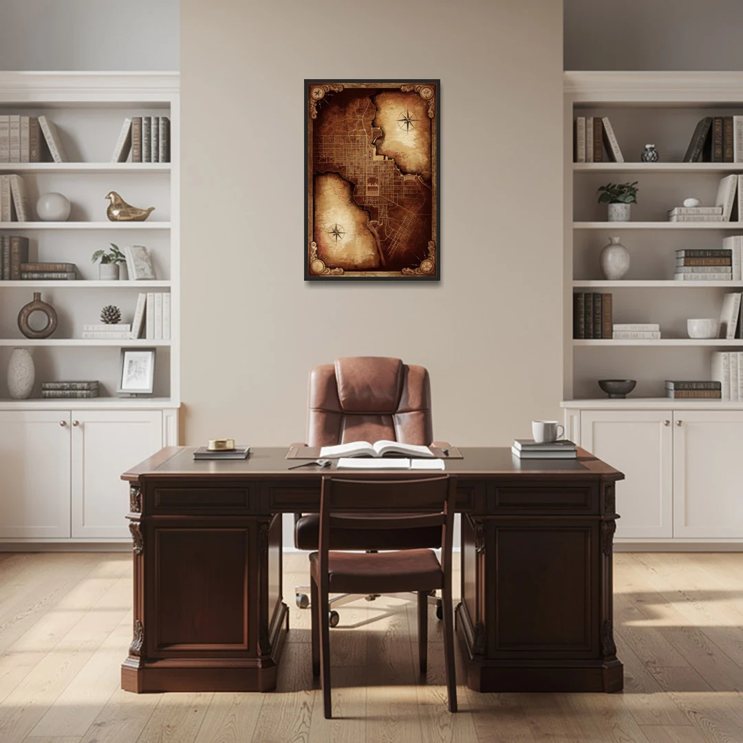 Washington DC Map Vintage - Black Framed Canvas Wall Art - Office - 24x36