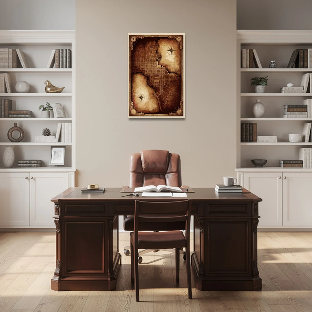Washington DC Map Vintage - Oak Framed Canvas Wall Art - Office - 24x36