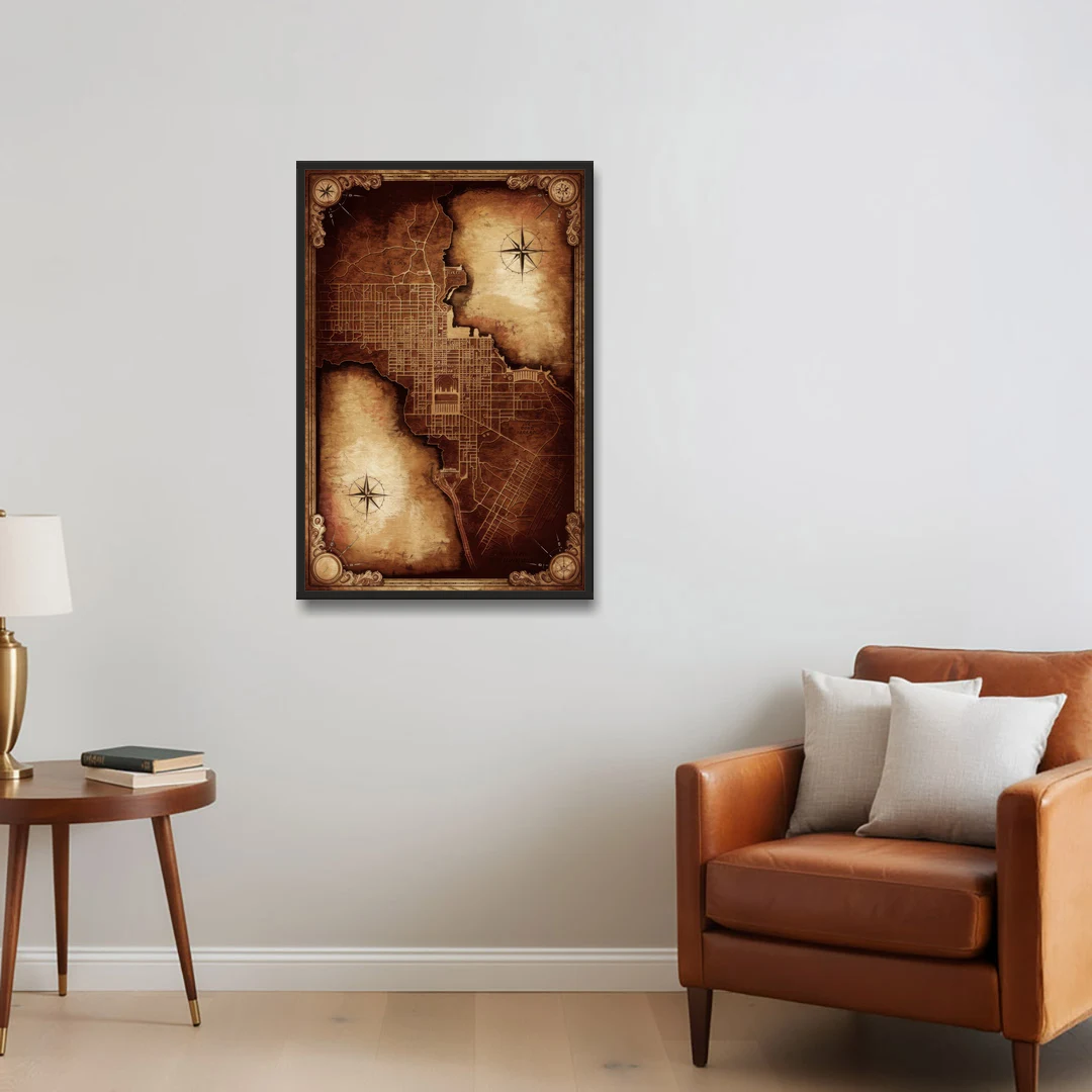 Washington DC Map Vintage - Black Framed Canvas Wall Art - Sofa - 24x36