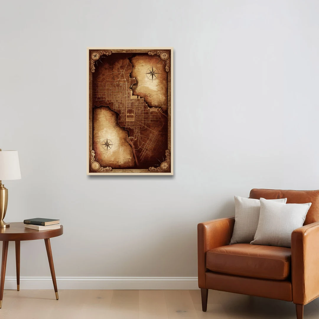 Washington DC Map Vintage - Oak Framed Canvas Wall Art - Sofa - 24x36