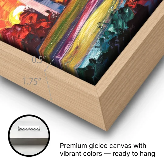 Washington DC Skyline Sunset - Oak Framed Canvas Wall Art - Gallery Wrap Corner