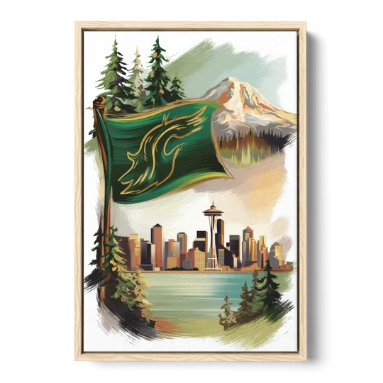 Washington Flags and Symbols - Oak Framed Canvas Wall Art - Front