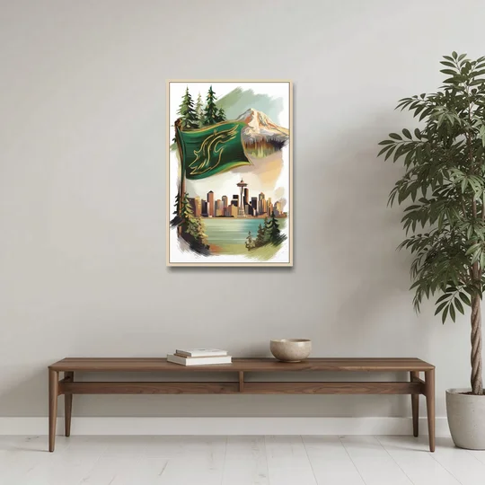 Washington Flags and Symbols - Oak Framed Canvas Wall Art - Coffee Table - 24x36