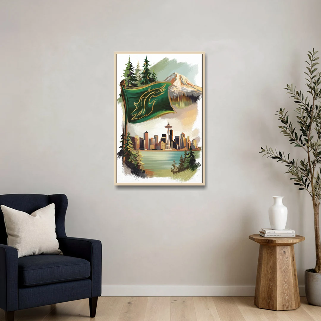 Washington Flags and Symbols - Oak Framed Canvas Wall Art - Sofa - 24x36