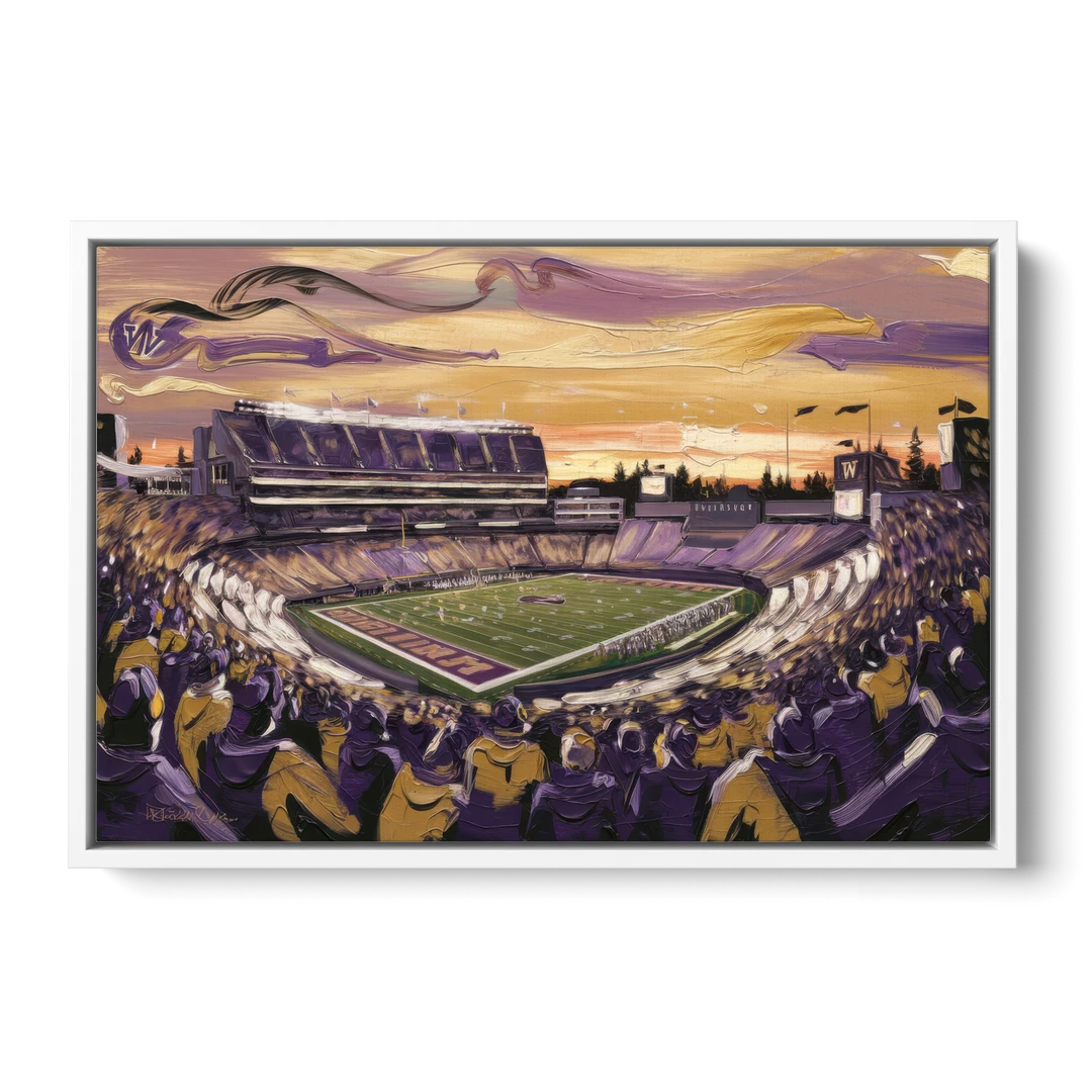 Washington Huskies Spirit - White Framed Canvas Wall Art - Front