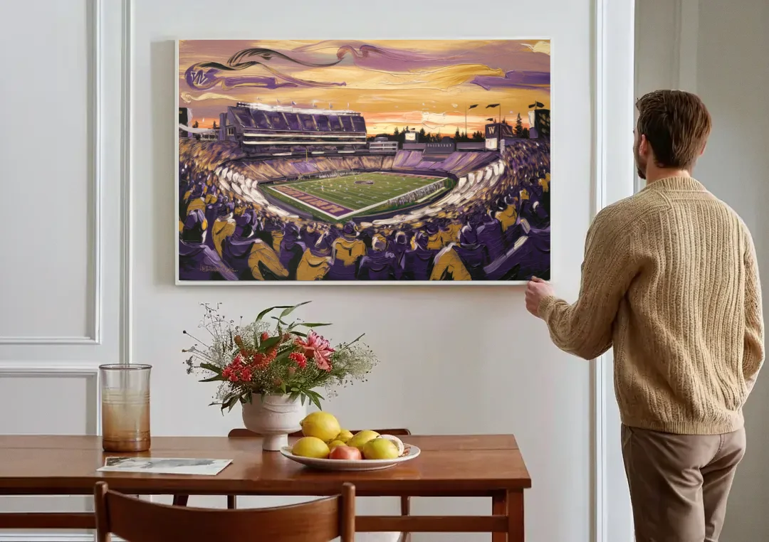 Washington Huskies Spirit canvas wall art above a dining table