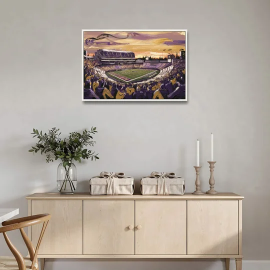 Washington Huskies Spirit - White Framed Canvas Wall Art - Coffee Table - 36x24