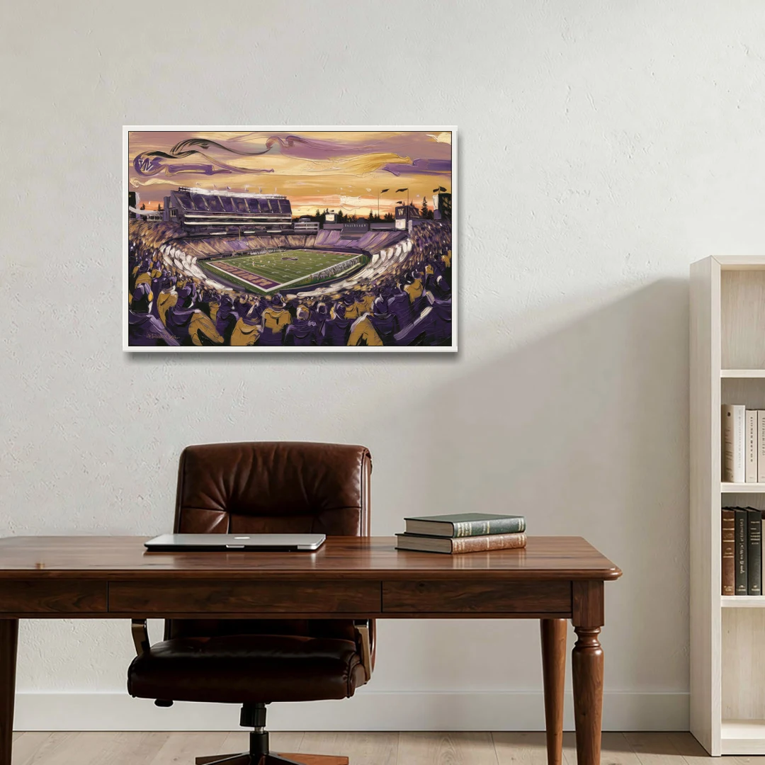 Washington Huskies Spirit - White Framed Canvas Wall Art - Office - 36x24
