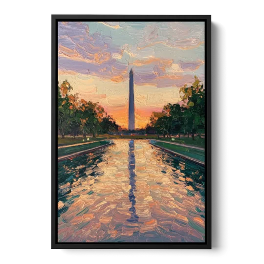 Washington Monument Reflection - Black Framed Canvas Wall Art - Front