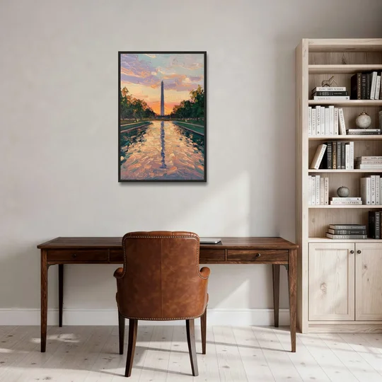 Washington Monument Reflection - Black Framed Canvas Wall Art - Office - 24x36