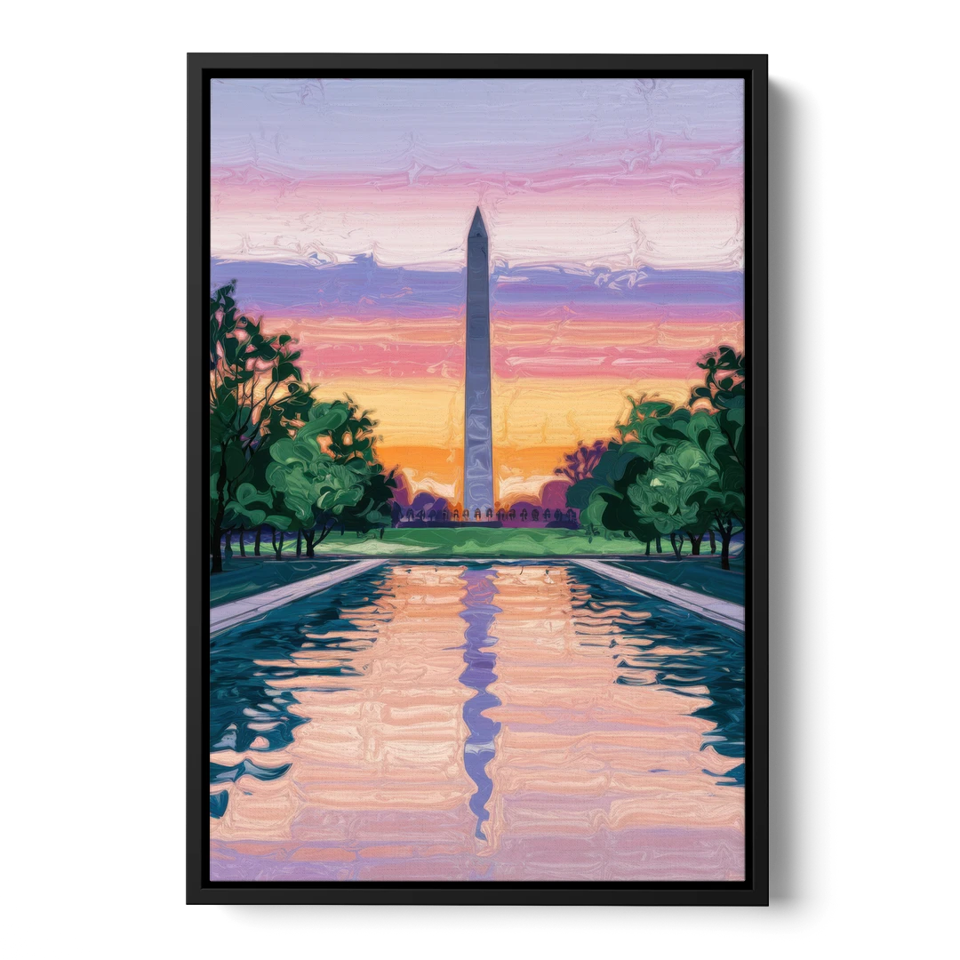 Washington Monument View - Black Framed Canvas Wall Art - Front