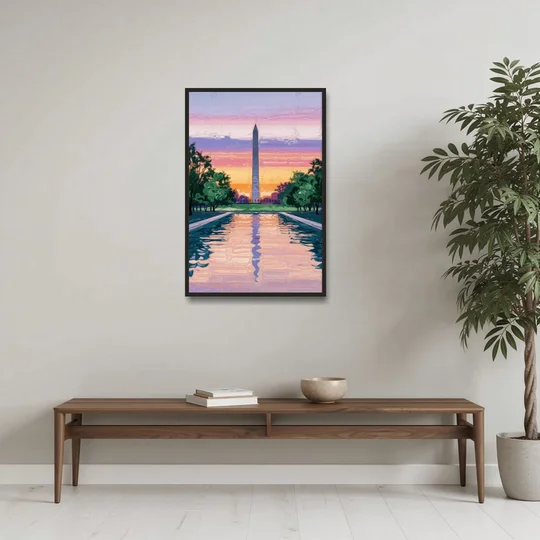 Washington Monument View - Black Framed Canvas Wall Art - Coffee Table - 24x36