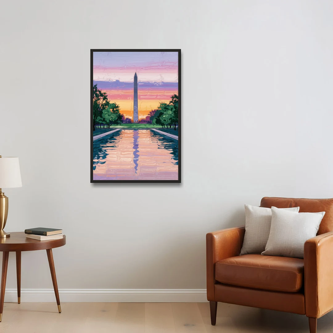 Washington Monument View - Black Framed Canvas Wall Art - Sofa - 24x36