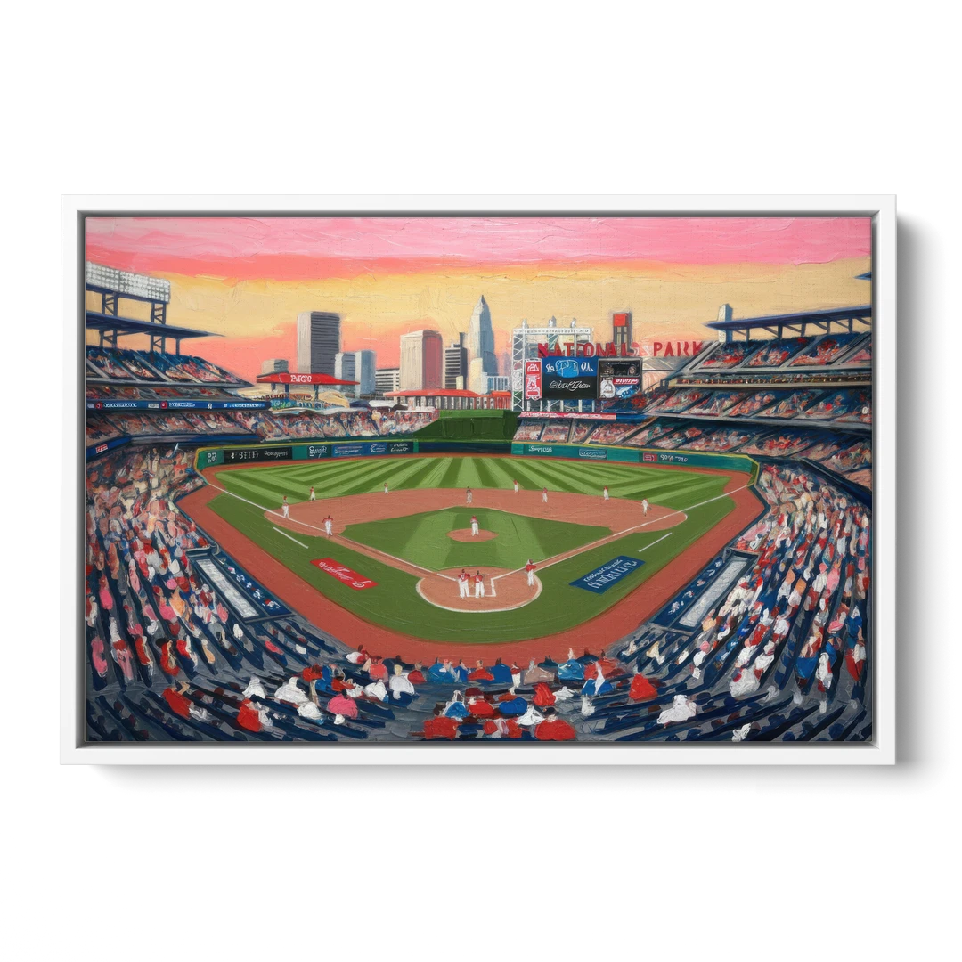 Washington Nationals Baseball - White Framed Canvas Wall Art - Front