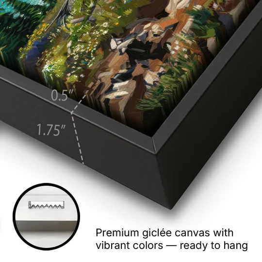 Washington State Mountain View - Black Framed Canvas Wall Art - Gallery Wrap Corner