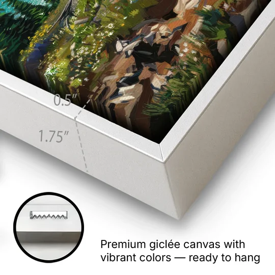 Washington State Mountain View - White Framed Canvas Wall Art - Gallery Wrap Corner