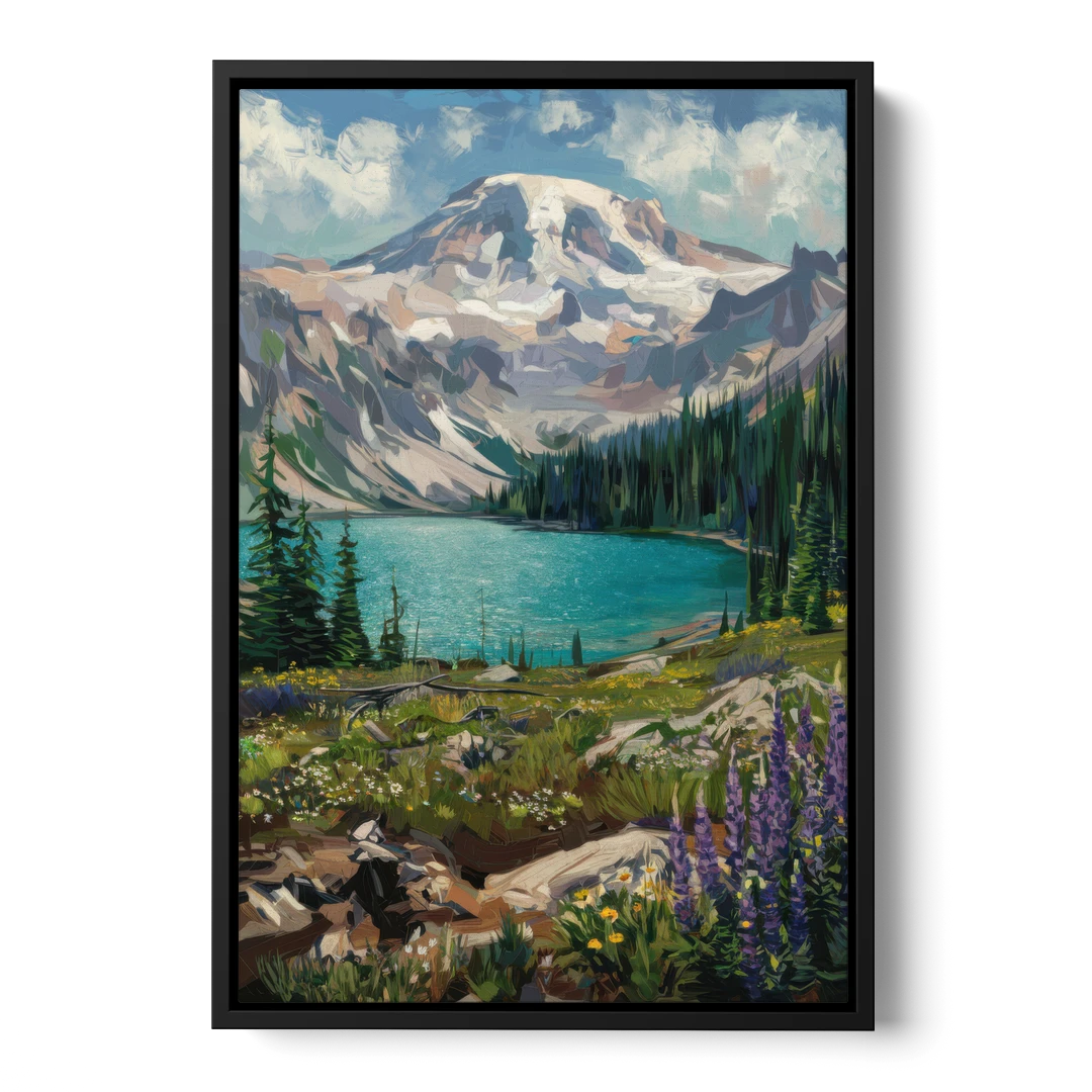 Washington State Mountain View - Black Framed Canvas Wall Art - Front