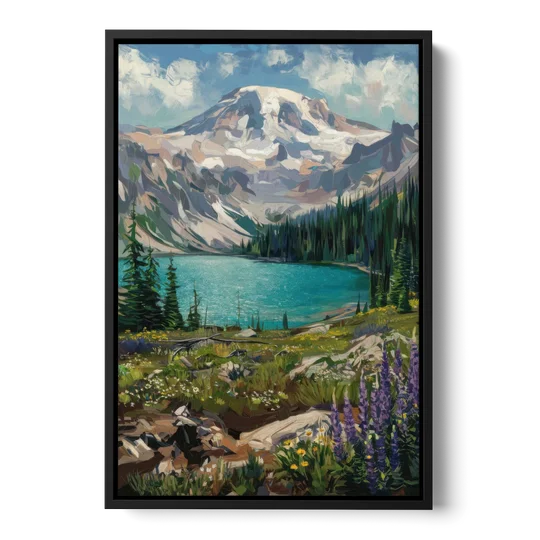 Washington State Mountain View - Black Framed Canvas Wall Art - Front