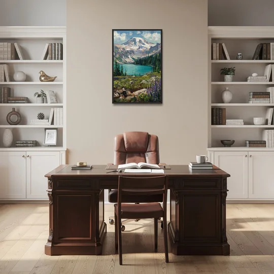 Washington State Mountain View - Black Framed Canvas Wall Art - Office - 24x36