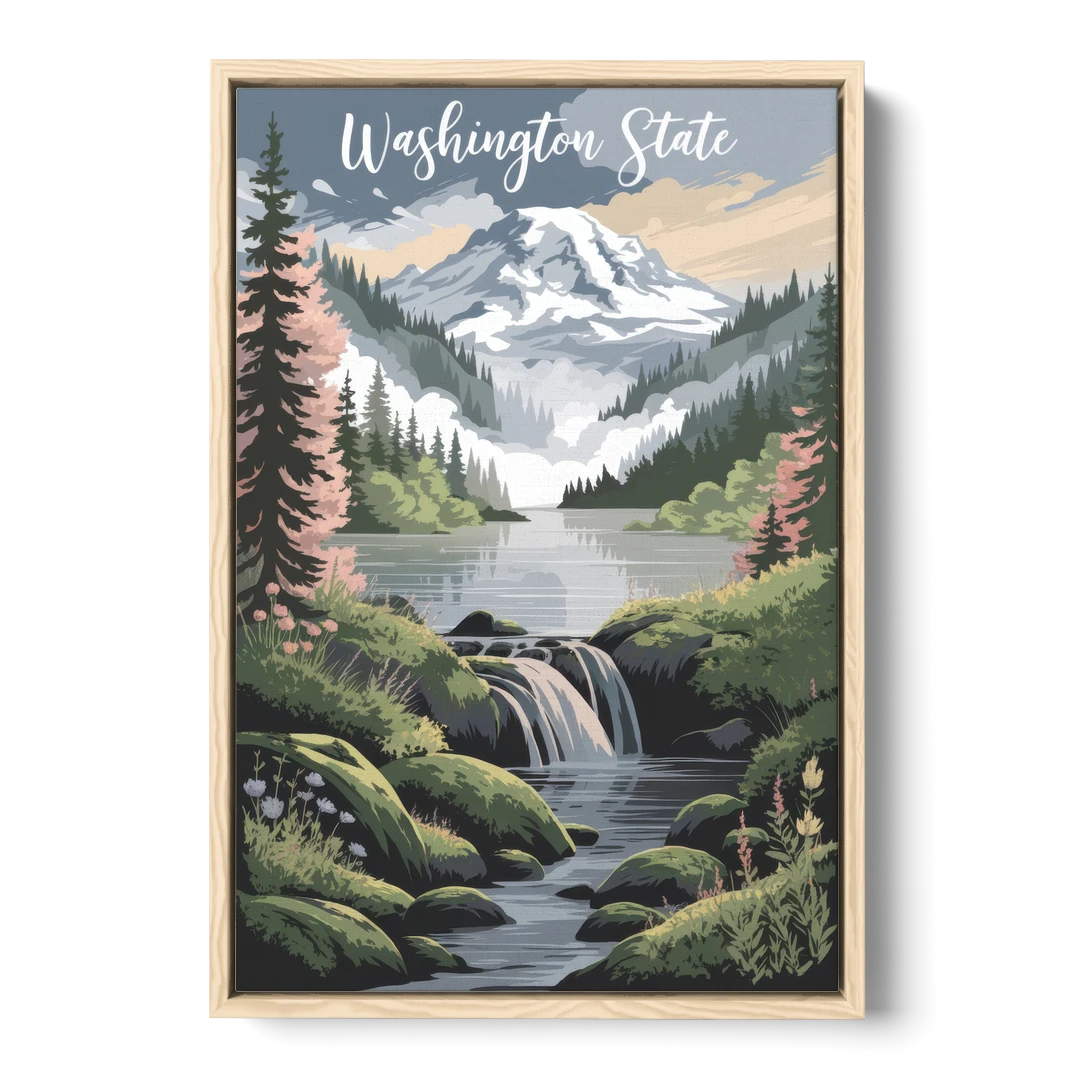 Washington State Nature Scenes - Oak Framed Canvas Wall Art - Front