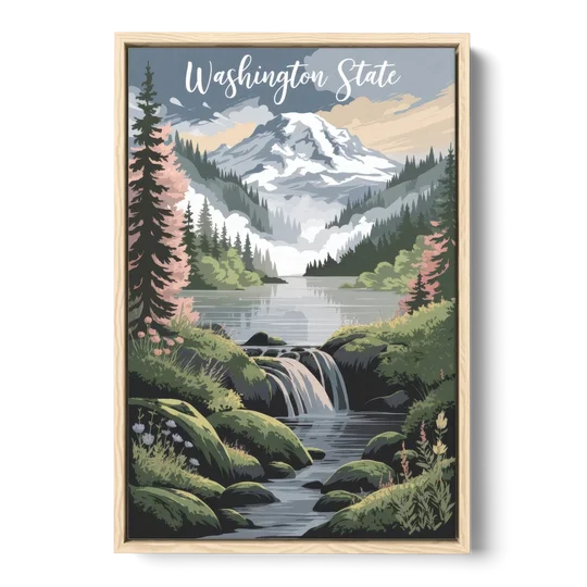 Washington State Nature Scenes - Oak Framed Canvas Wall Art - Front