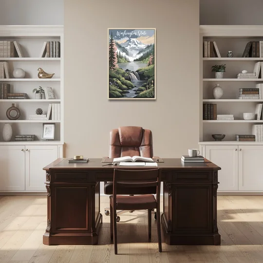 Washington State Nature Scenes - Oak Framed Canvas Wall Art - Office - 24x36