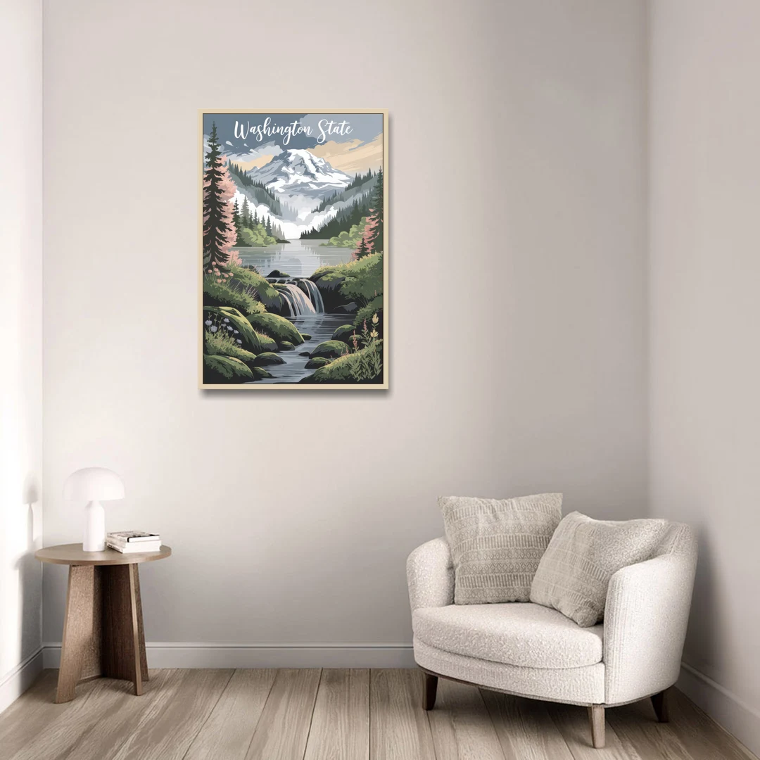 Washington State Nature Scenes - Oak Framed Canvas Wall Art - Sofa - 24x36