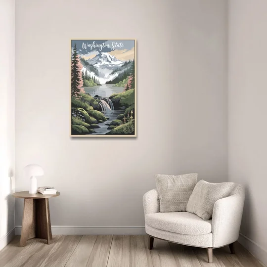 Washington State Nature Scenes - Oak Framed Canvas Wall Art - Sofa - 24x36