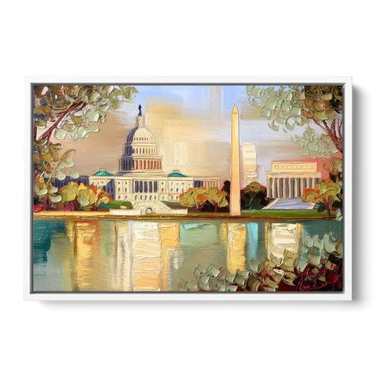 Washington Sunny Cityscapes - White Framed Canvas Wall Art - Front