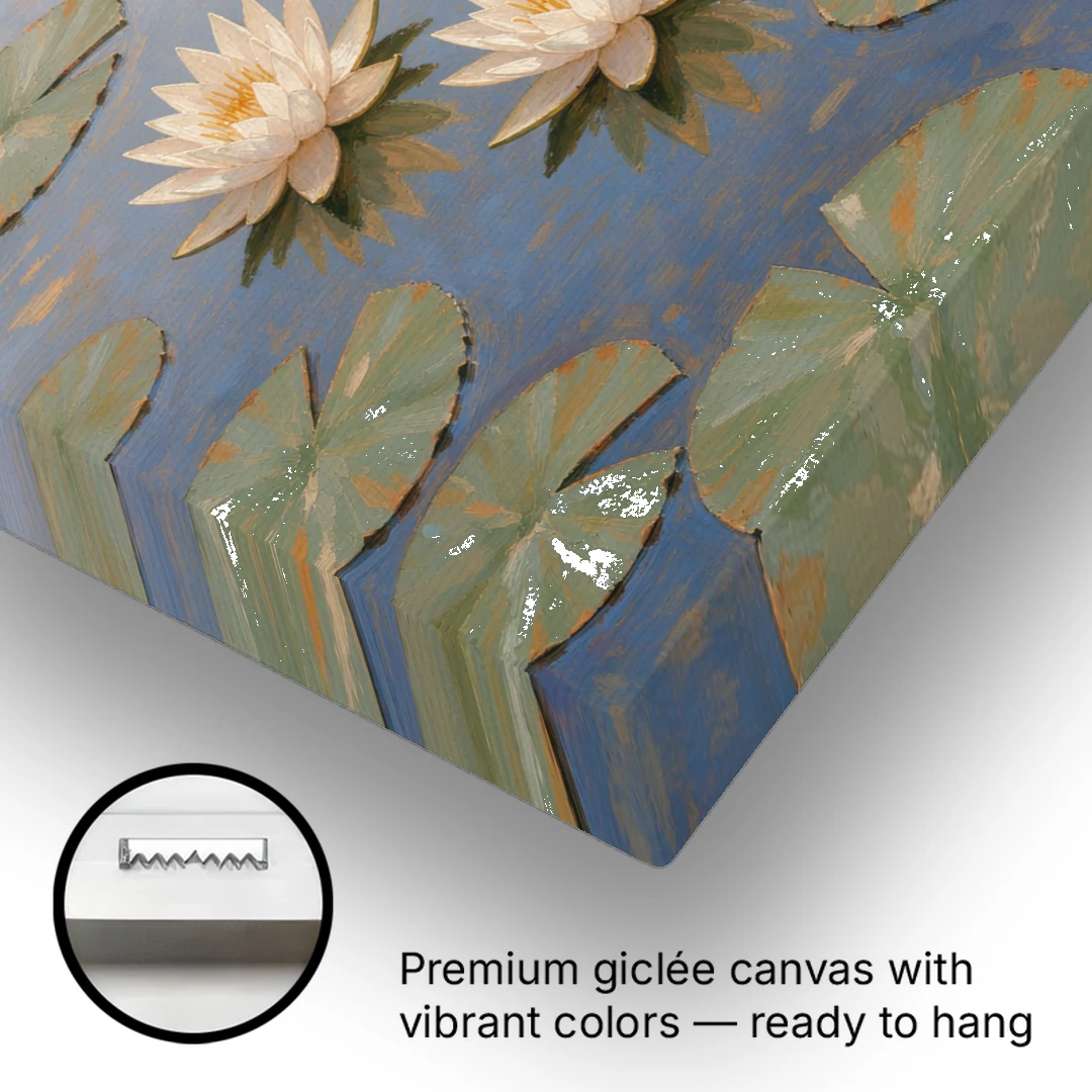 Water Lilies at Golden Hour for the Spa Bathroom - Canvas Wall Art - Gallery Wrap Corner