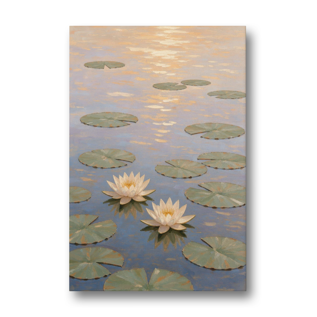 Water Lilies at Golden Hour for the Spa Bathroom - Canvas Wall Art - Front