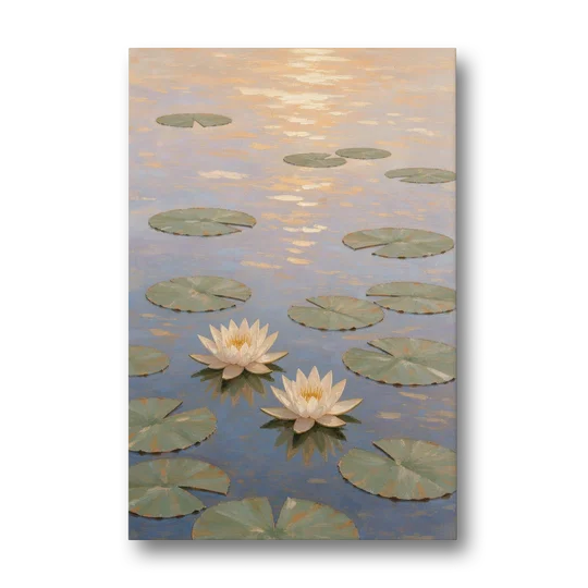 Water Lilies at Golden Hour for the Spa Bathroom - Canvas Wall Art - Front