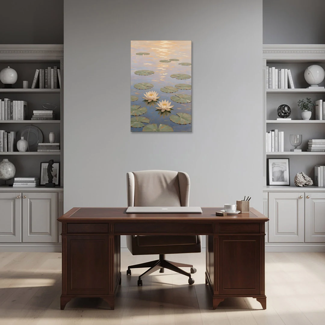 Water Lilies at Golden Hour for the Spa Bathroom - Canvas Wall Art - Office - 24x36