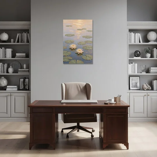 Water Lilies at Golden Hour for the Spa Bathroom - Canvas Wall Art - Office - 24x36