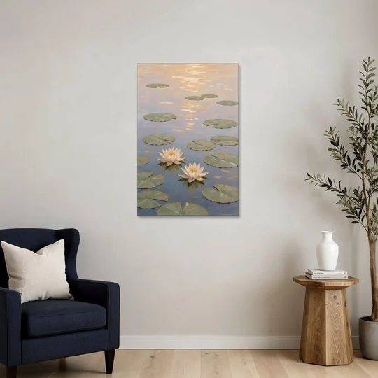 Water Lilies at Golden Hour for the Spa Bathroom - Canvas Wall Art - Sofa - 24x36