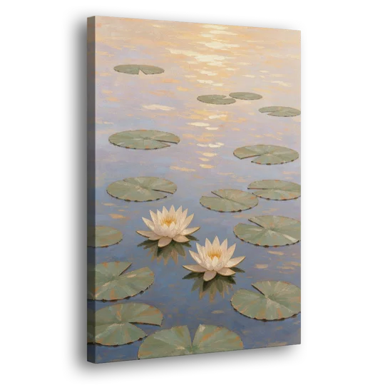 Water Lilies at Golden Hour for the Spa Bathroom - Canvas Wall Art - Side