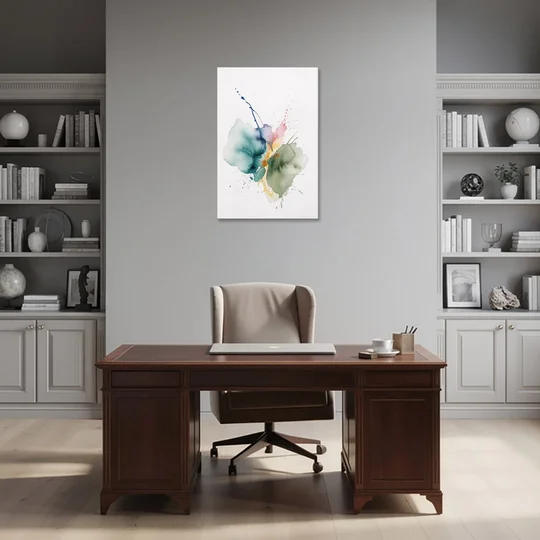 Watercolor Abstract Wall Art in Sage and Teal Pools - Canvas Wall Art - Office - 24x36