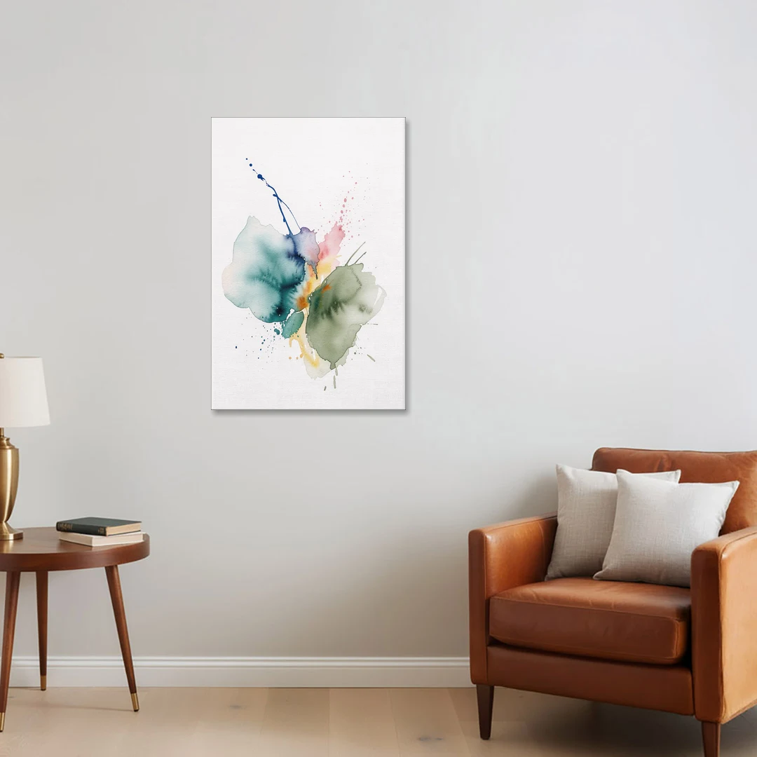 Watercolor Abstract Wall Art in Sage and Teal Pools - Canvas Wall Art - Sofa - 24x36