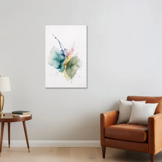Watercolor Abstract Wall Art in Sage and Teal Pools - Canvas Wall Art - Sofa - 24x36